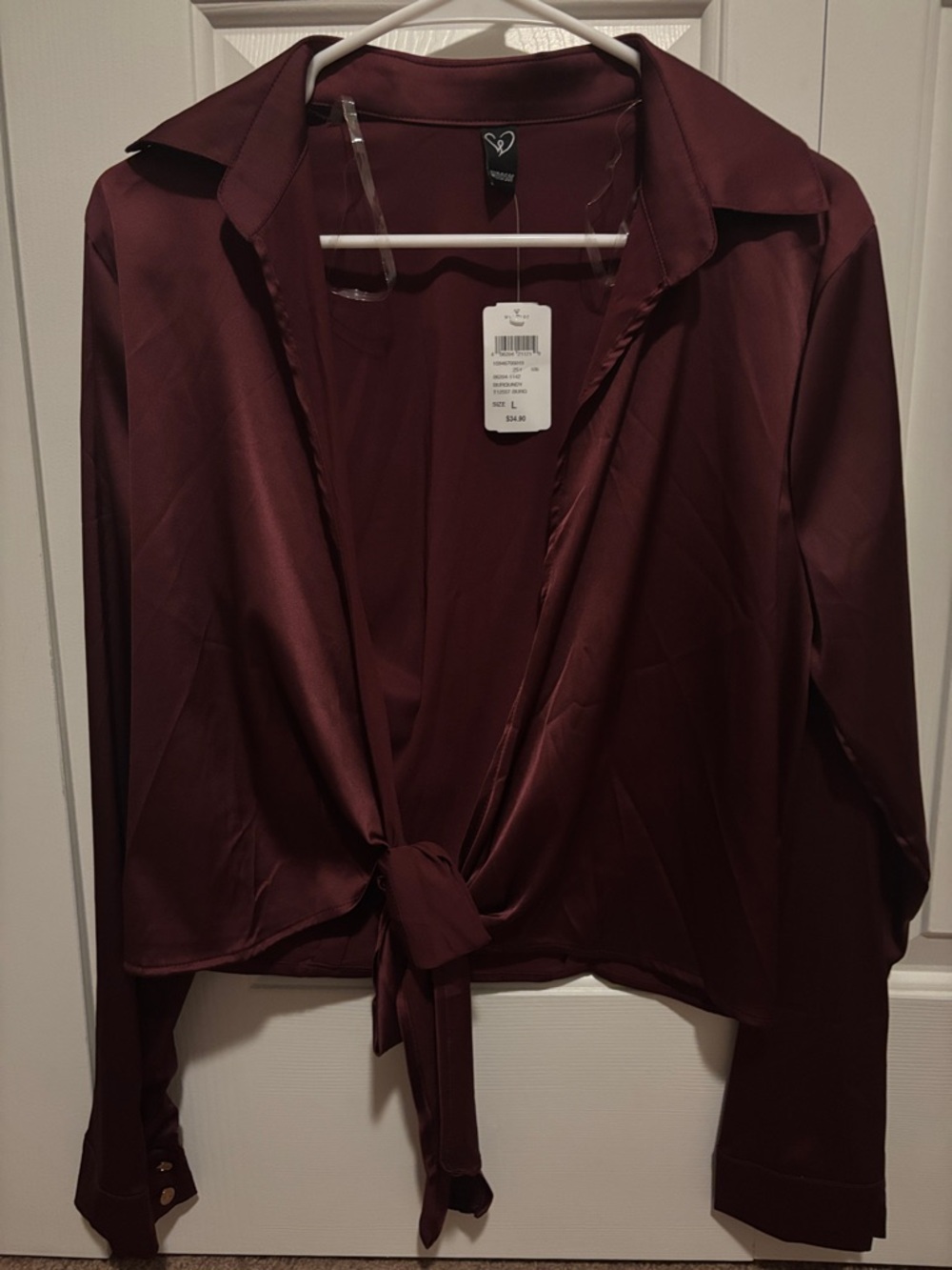 Windsor Satin Tie-Front Blouse in Burgundy